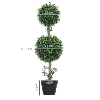 Artificial Boxwood 2-Piece Set Large 91.6 cm Artificial Plants in Pot, Artificial Plant, Boxwood Realistic Artificial Tree with UV Protection for Living Room Garden Balcony