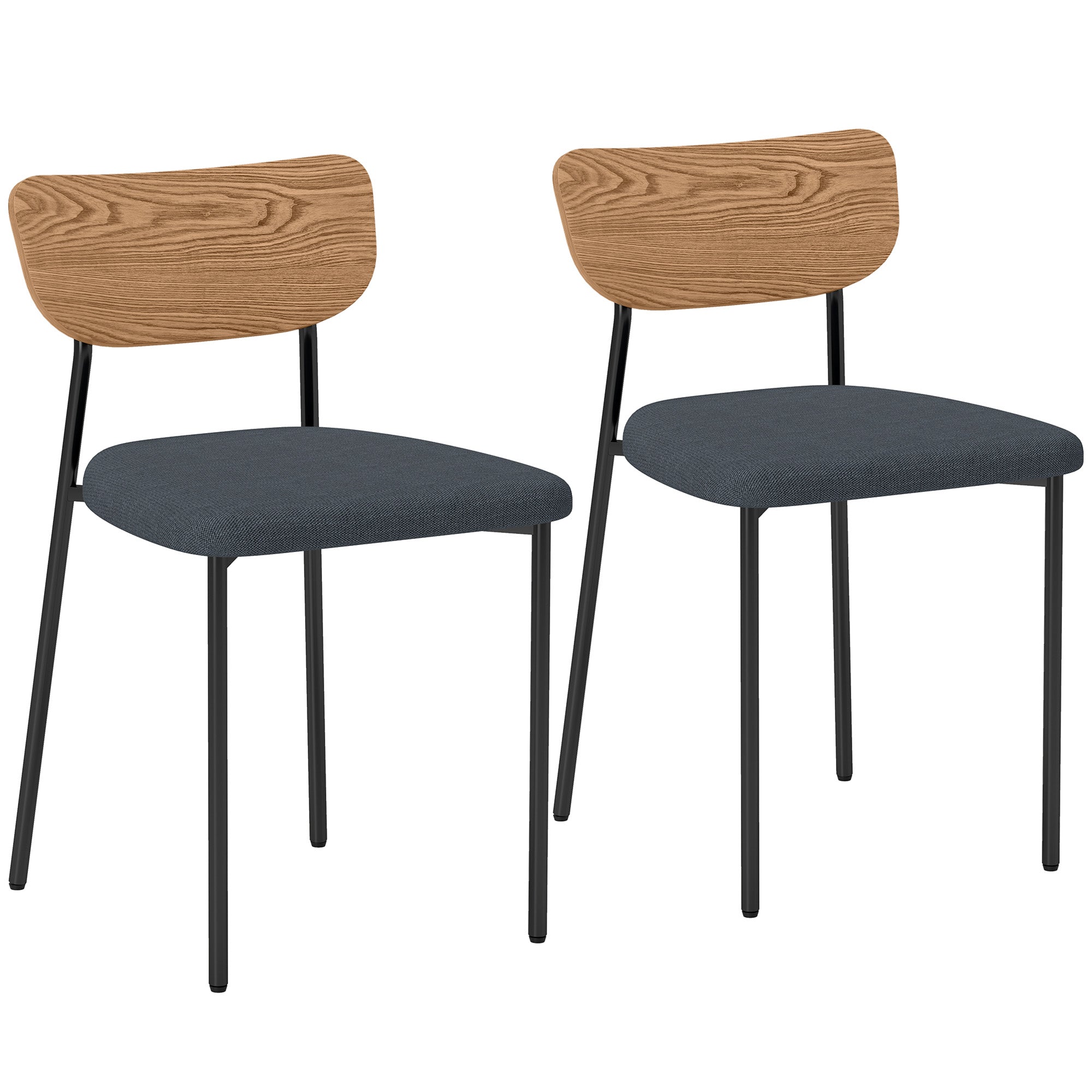 Dining Chairs 2-Piece Set Kitchen Chair with Backrest, Linen Look, Armless Chairs, Upholstered Chair with Steel Legs, Living Room Chair for Dining Table, Gray