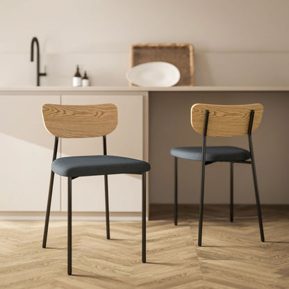 Dining Chairs 2-Piece Set Kitchen Chair with Backrest, Linen Look, Armless Chairs, Upholstered Chair with Steel Legs, Living Room Chair for Dining Table, Gray