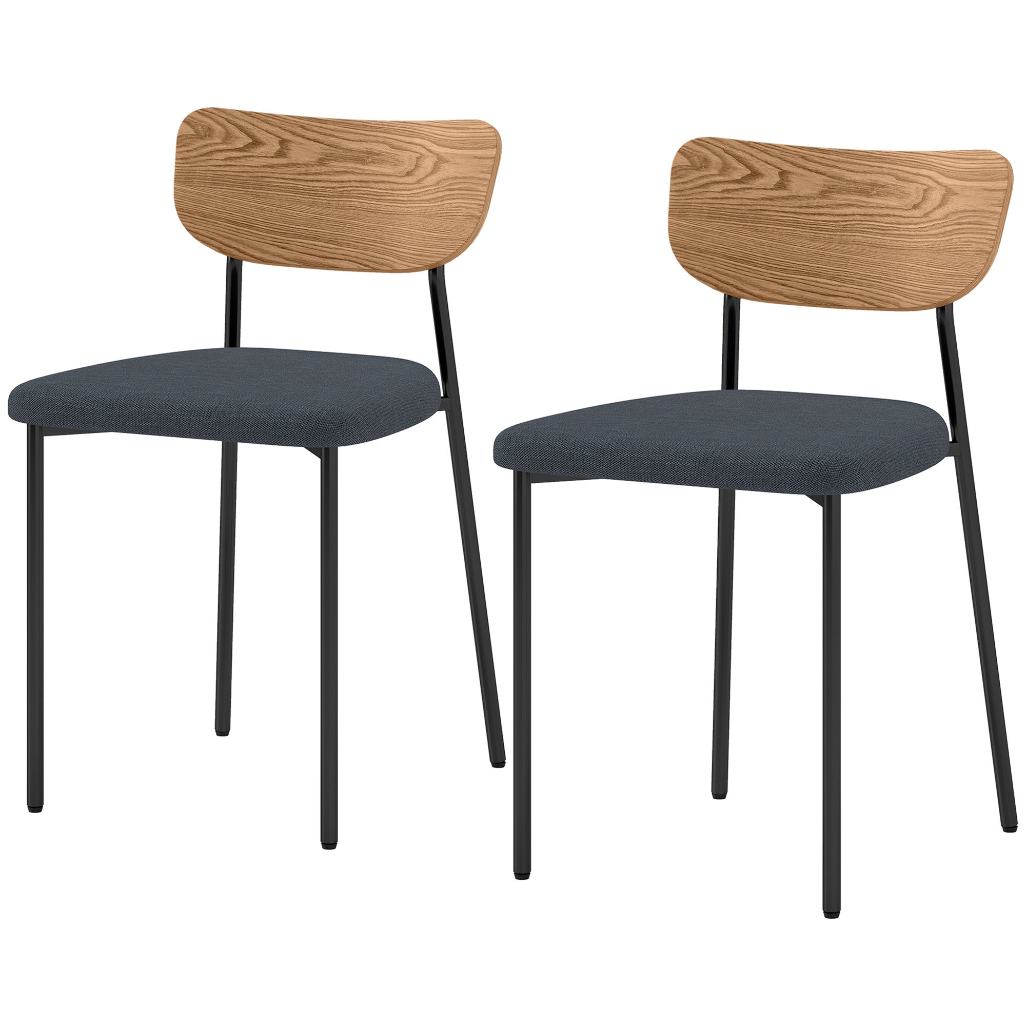 Dining Chairs 2-Piece Set Kitchen Chair with Backrest, Linen Look, Armless Chairs, Upholstered Chair with Steel Legs, Living Room Chair for Dining Table, Gray