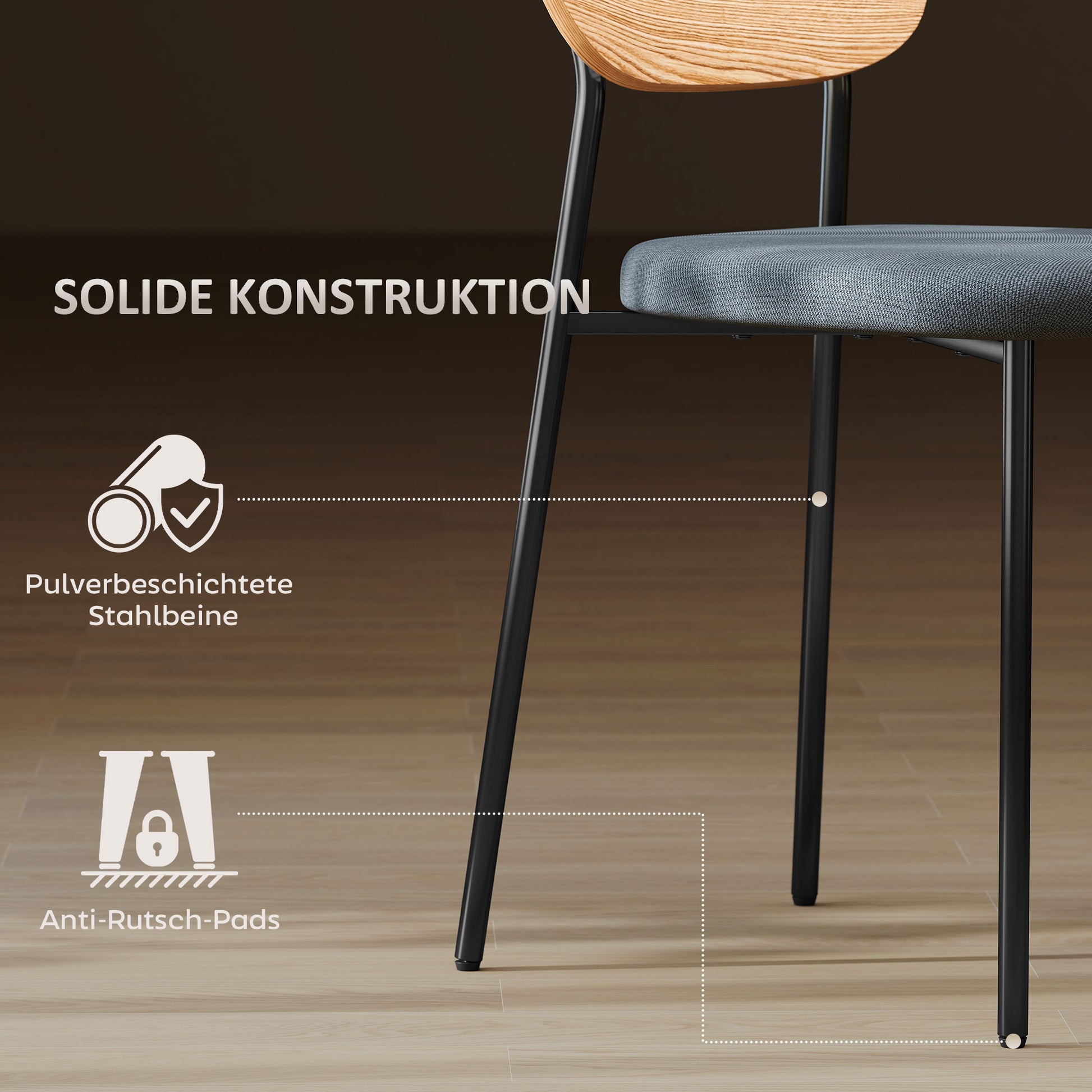 Dining Chairs 2-Piece Set Kitchen Chair with Backrest, Linen Look, Armless Chairs, Upholstered Chair with Steel Legs, Living Room Chair for Dining Table, Gray