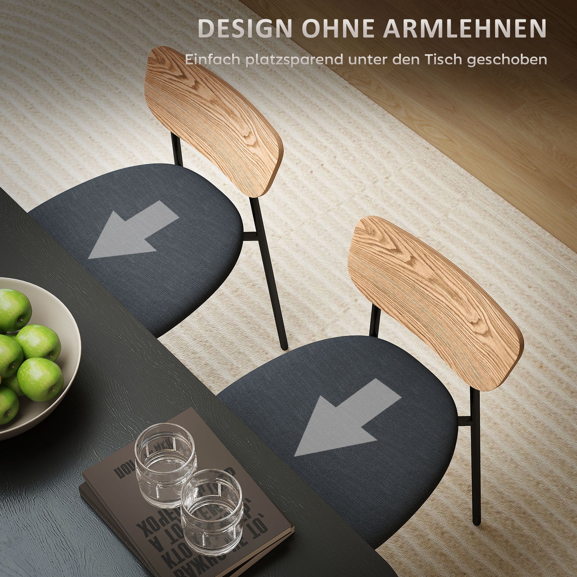 Dining Chairs 2-Piece Set Kitchen Chair with Backrest, Linen Look, Armless Chairs, Upholstered Chair with Steel Legs, Living Room Chair for Dining Table, Gray