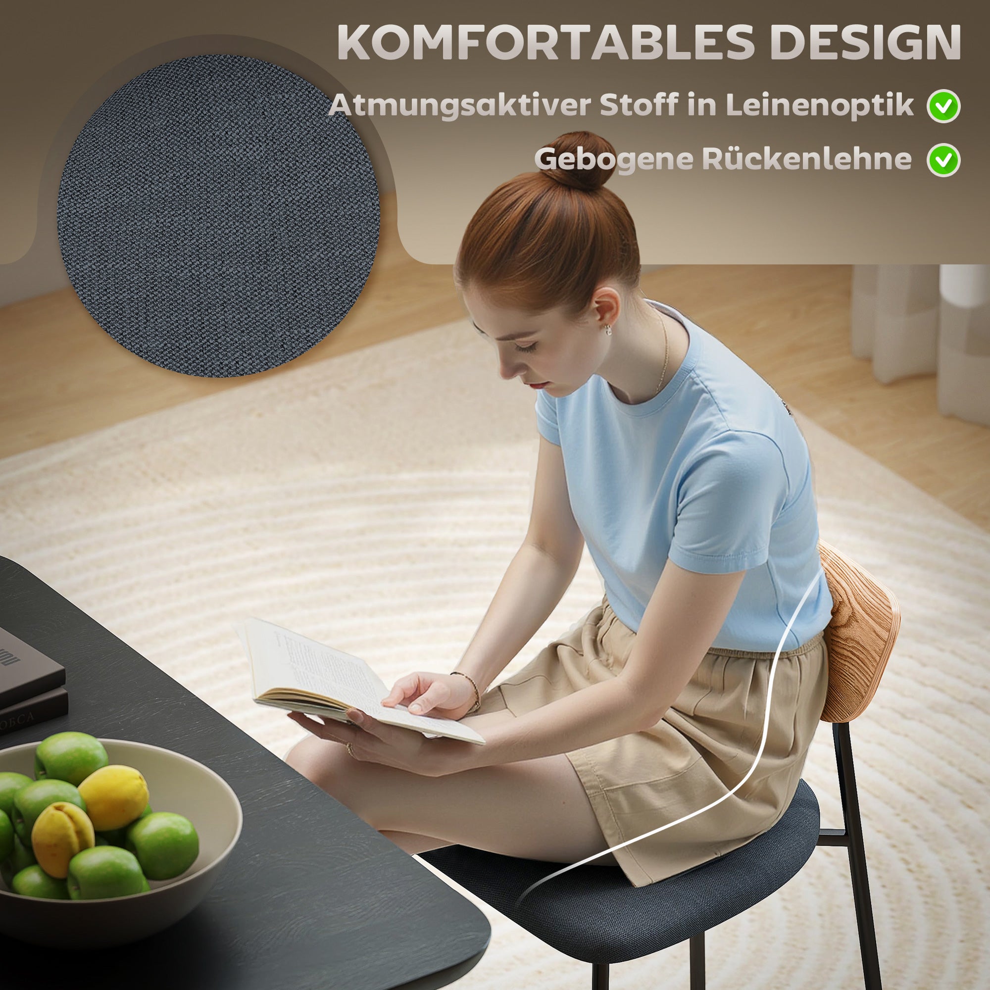 Dining Chairs 2-Piece Set Kitchen Chair with Backrest, Linen Look, Armless Chairs, Upholstered Chair with Steel Legs, Living Room Chair for Dining Table, Gray