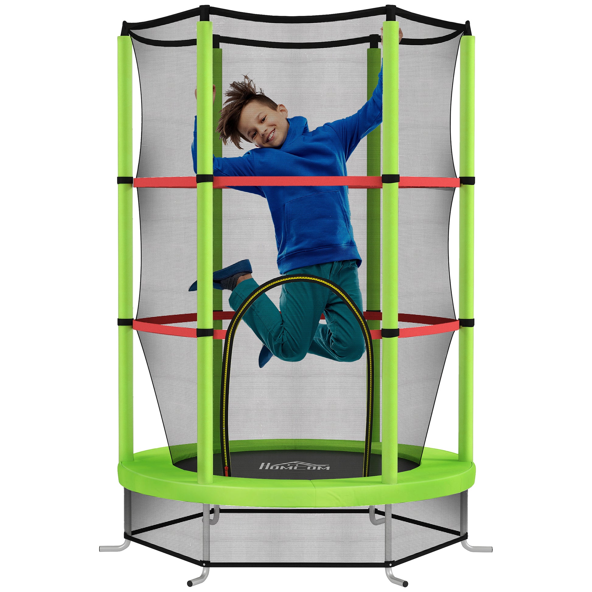 Kids Trampoline Ø140x190 cm Children's Trampoline for 3-6 Years Old with Safety Net 45 kg Load Indoor Green