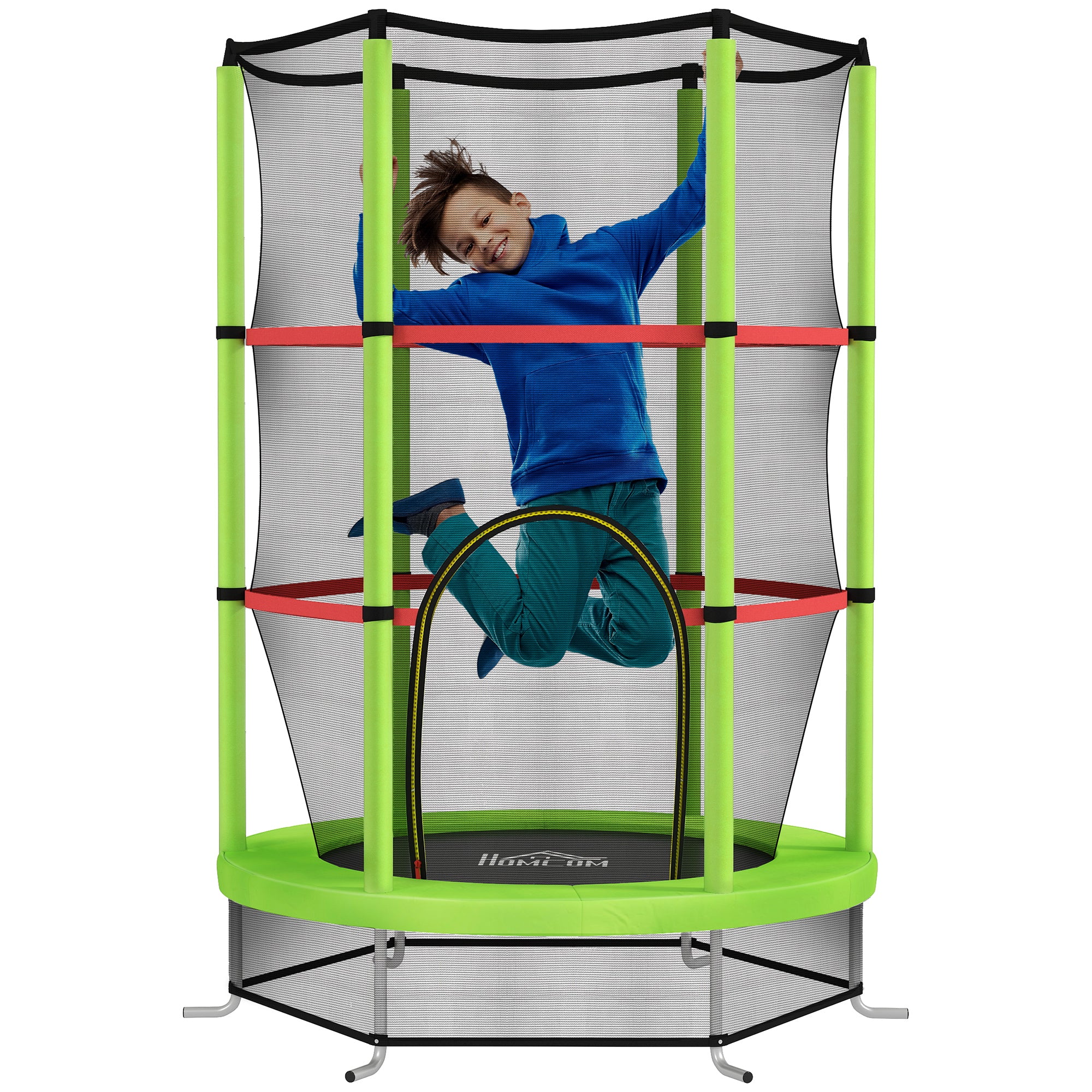 Kids Trampoline Ø140x190 cm Children's Trampoline for 3-6 Years Old with Safety Net 45 kg Load Indoor Green