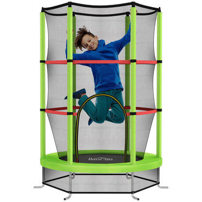 Kids Trampoline Ø140x190 cm Children's Trampoline for 3-6 Years Old with Safety Net 45 kg Load Indoor Green