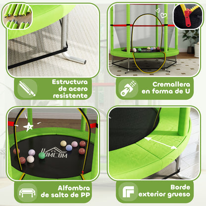 Kids Trampoline Ø140x190 cm Children's Trampoline for 3-6 Years Old with Safety Net 45 kg Load Indoor Green