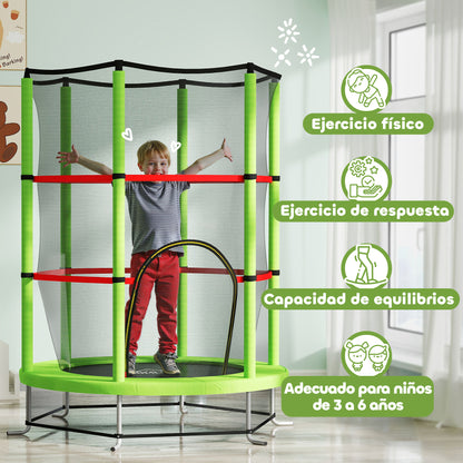 Kids Trampoline Ø140x190 cm Children's Trampoline for 3-6 Years Old with Safety Net 45 kg Load Indoor Green