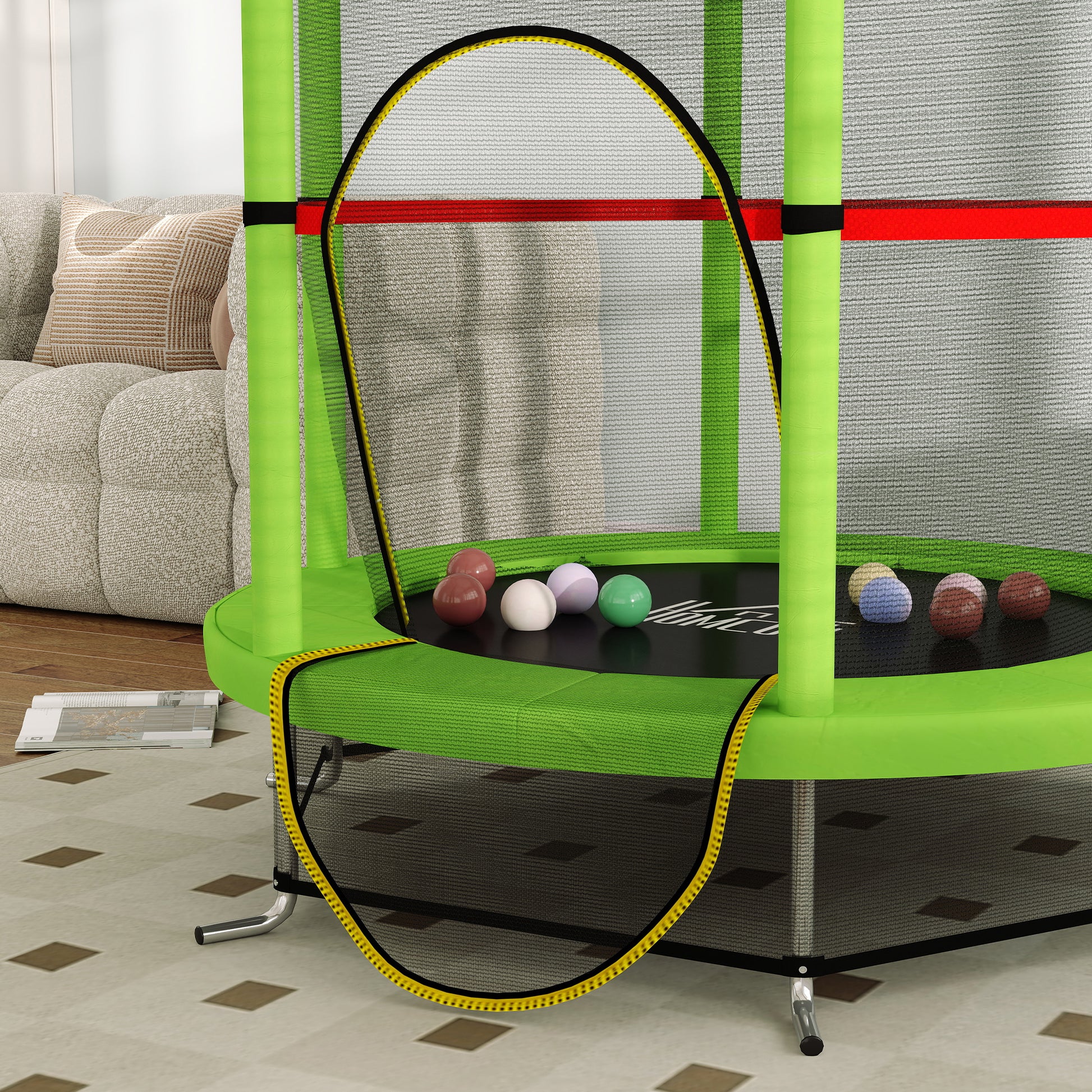 Kids Trampoline Ø140x190 cm Children's Trampoline for 3-6 Years Old with Safety Net 45 kg Load Indoor Green