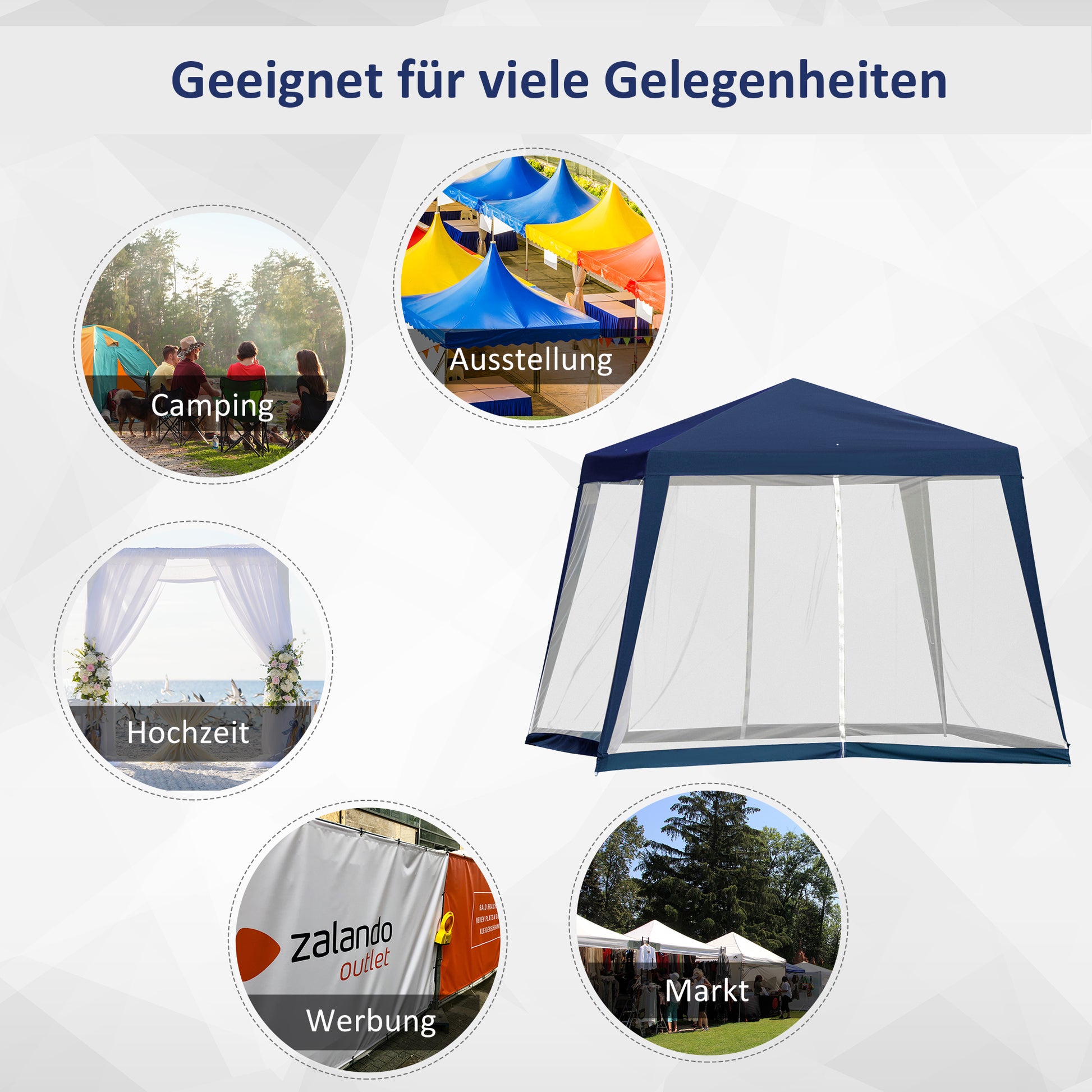Garden Pavilion Gazebo Party Tent Weatherproof Tent with Mosquito Net Metal + Polyester Blue 3 x 3 m