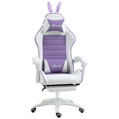 Gaming Chair Ergonomic Gamer Chair with Lumbar Support, Footrest, Gaming Seat with Rabbit Ears, Headrest, Office Chair with Adjustable Backrest Reclining Function Purple