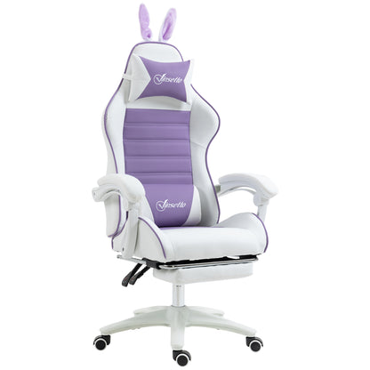 Gaming Chair Ergonomic Gamer Chair with Lumbar Support, Footrest, Gaming Seat with Rabbit Ears, Headrest, Office Chair with Adjustable Backrest Reclining Function Purple