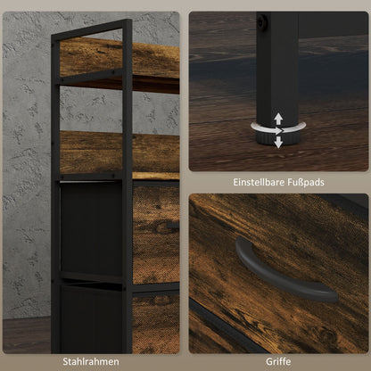 Fabric Drawer Storage Cabinet with 7 Drawers, Shelving Unit with Steel Frame Storage Cabinet for Bedroom, Living Room Rustic Brown