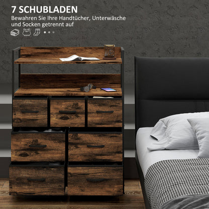 Fabric Drawer Storage Cabinet with 7 Drawers, Shelving Unit with Steel Frame Storage Cabinet for Bedroom, Living Room Rustic Brown