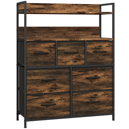 Fabric Drawer Storage Cabinet with 7 Drawers, Shelving Unit with Steel Frame Storage Cabinet for Bedroom, Living Room Rustic Brown