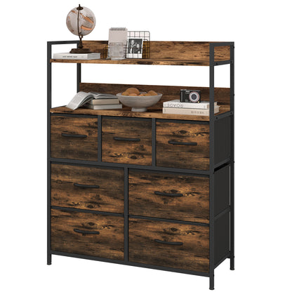 Fabric Drawer Storage Cabinet with 7 Drawers, Shelving Unit with Steel Frame Storage Cabinet for Bedroom, Living Room Rustic Brown