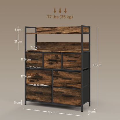 Fabric Drawer Storage Cabinet with 7 Drawers, Shelving Unit with Steel Frame Storage Cabinet for Bedroom, Living Room Rustic Brown