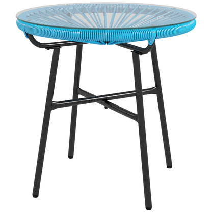 Round Garden Coffee Table in Resin Rattan Look Metal and Tempered Glass Top Ø 50 x 50 cm Blue