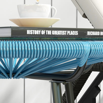 Round Garden Coffee Table in Resin Rattan Look Metal and Tempered Glass Top Ø 50 x 50 cm Blue