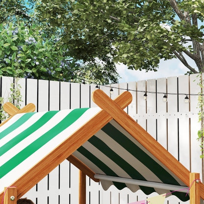 Sandbox with Roof, Wooden Sandbox with Seating Area, Playhouse, 124 x 116 x 146 cm Sandbox with Chalkboard for 3-7 Year Olds, Garden, Green