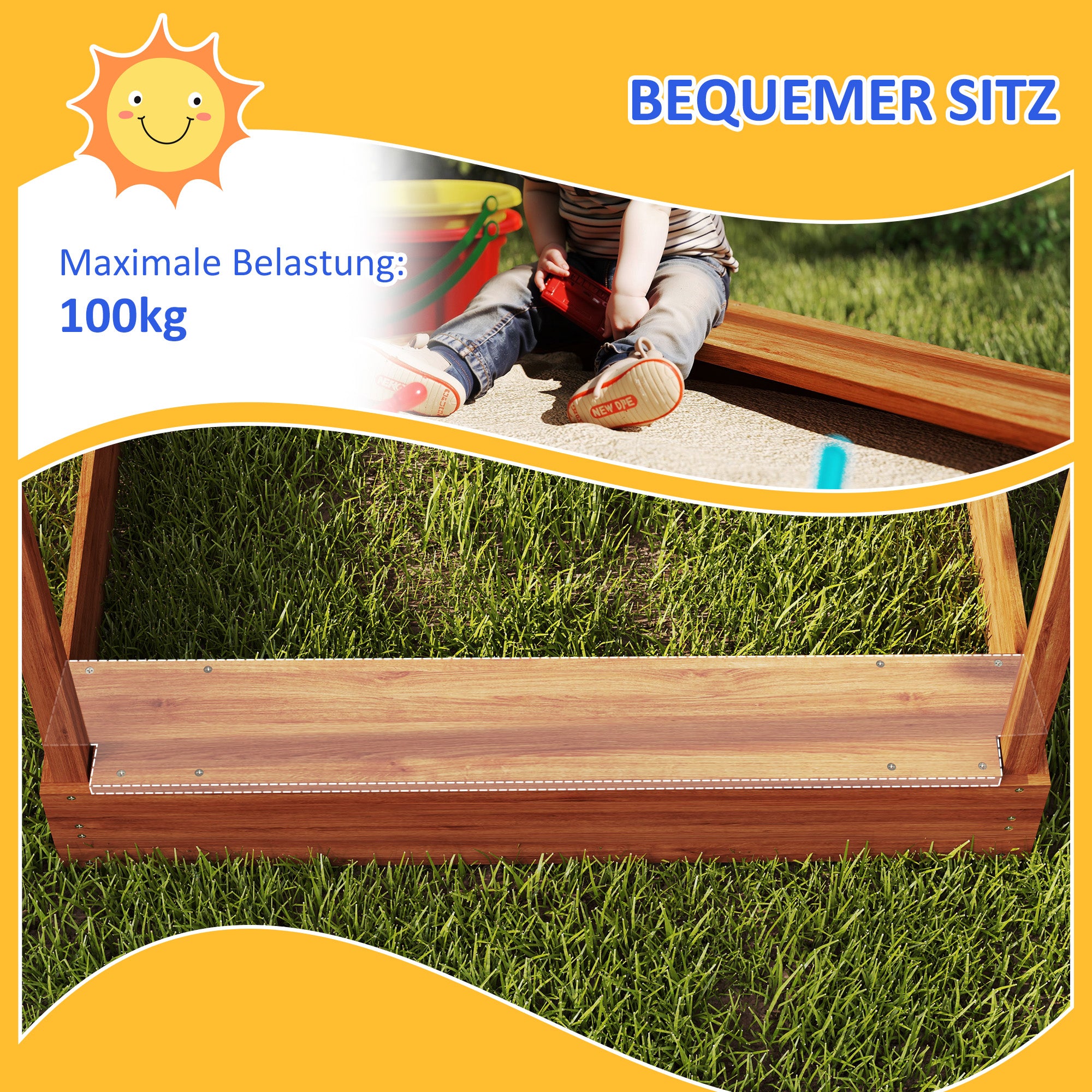 Sandbox with Roof, Wooden Sandbox with Seating Area, Playhouse, 124 x 116 x 146 cm Sandbox with Chalkboard for 3-7 Year Olds, Garden, Green