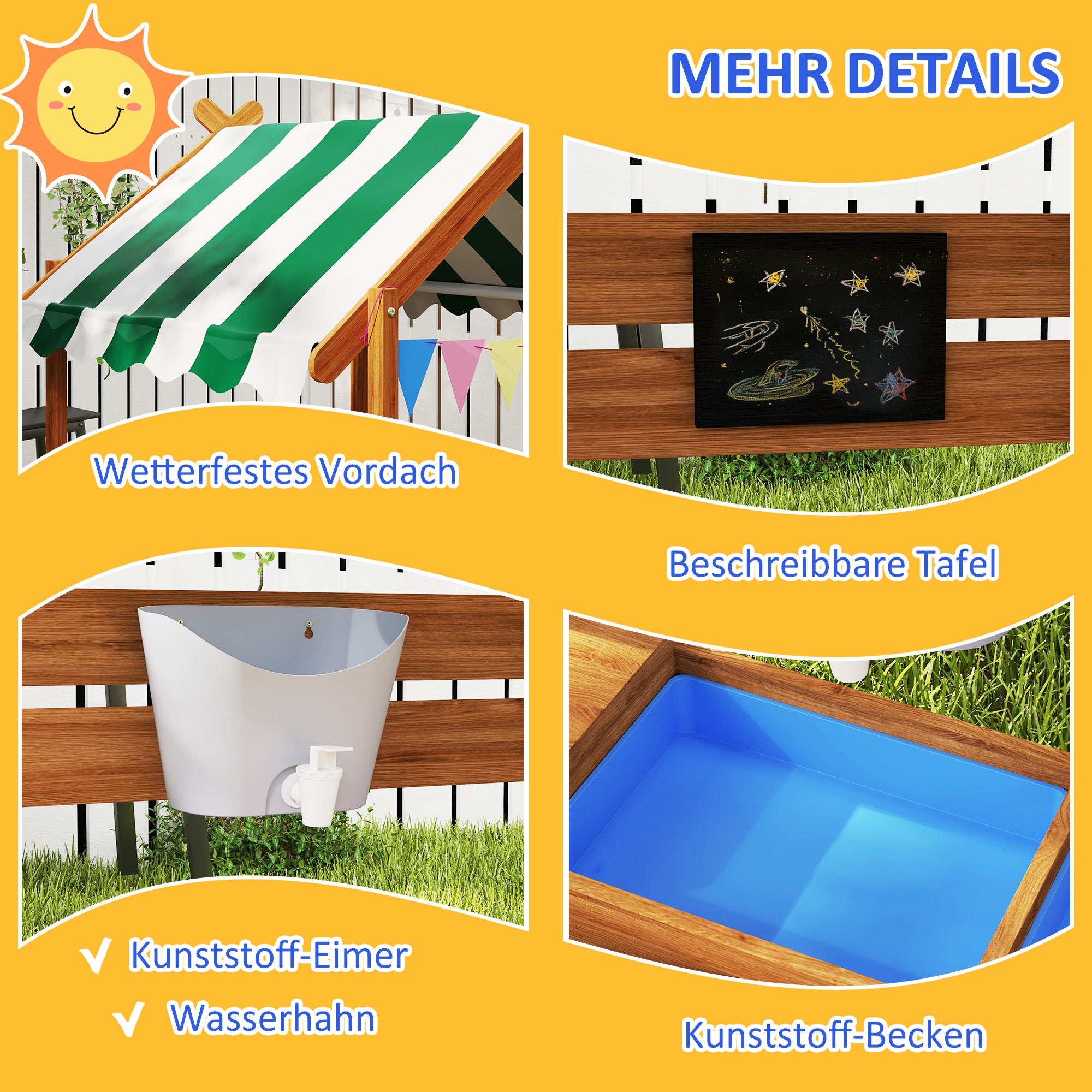 Sandbox with Roof, Wooden Sandbox with Seating Area, Playhouse, 124 x 116 x 146 cm Sandbox with Chalkboard for 3-7 Year Olds, Garden, Green