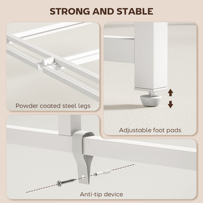 Folding Computer Desk with Monitor Riser, Steel Frame, 39.4 x 18.9 x 34.4 in (100 x 48 x 87.5 cm), White