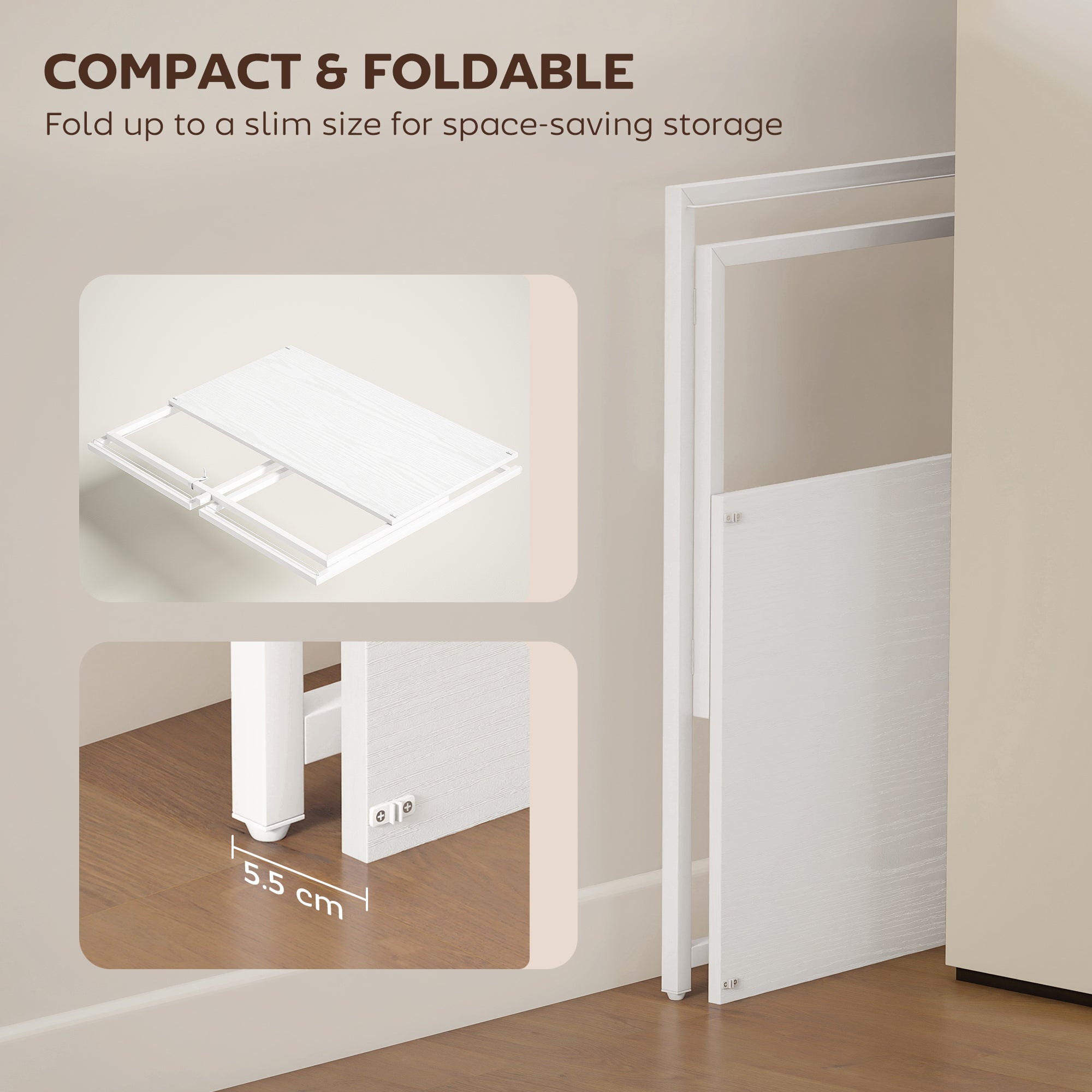 Folding Computer Desk with Monitor Riser, Steel Frame, 39.4 x 18.9 x 34.4 in (100 x 48 x 87.5 cm), White