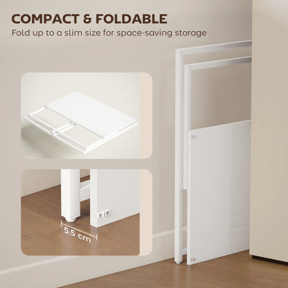 Folding Computer Desk with Monitor Riser, Steel Frame, 39.4 x 18.9 x 34.4 in (100 x 48 x 87.5 cm), White