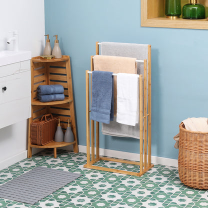 Freestanding Towel Rack with 3 Bars Towel Stand made of Bamboo Bathroom Towel Holder for Bathrooms, Towels, Bath Towels 48 x 25.8 x 94 cm