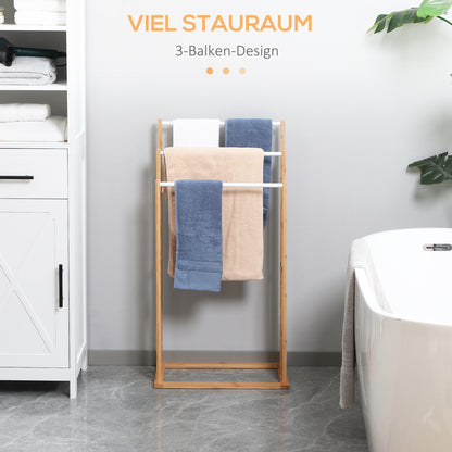 Freestanding Towel Rack with 3 Bars Towel Stand made of Bamboo Bathroom Towel Holder for Bathrooms, Towels, Bath Towels 48 x 25.8 x 94 cm