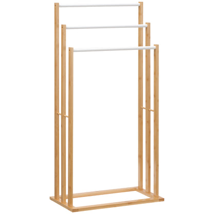 Freestanding Towel Rack with 3 Bars Towel Stand made of Bamboo Bathroom Towel Holder for Bathrooms, Towels, Bath Towels 48 x 25.8 x 94 cm