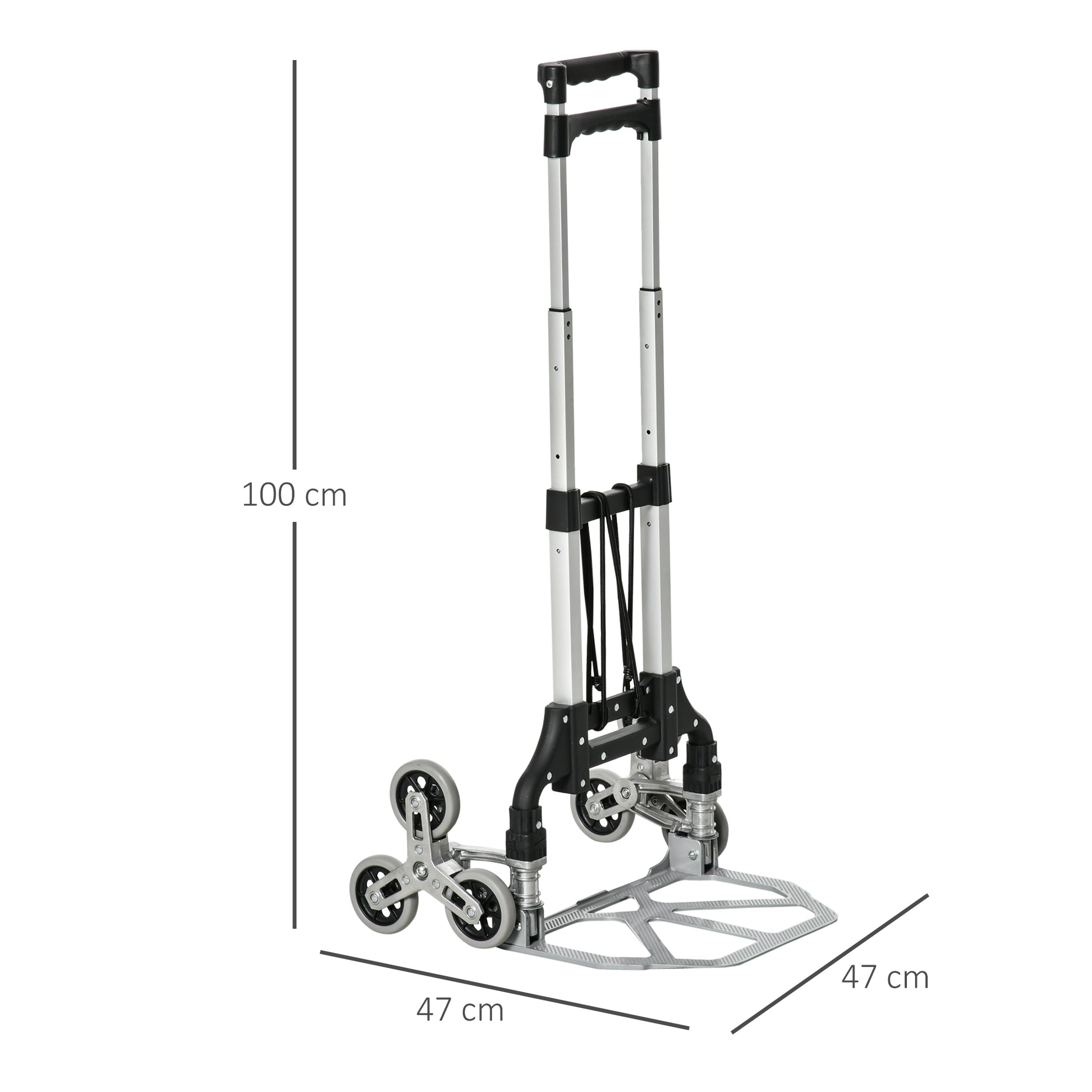 Folding Stair Climber with 6 Wheels, Transport Cart incl. Fastening Strap, Automatic Folding Function, max. 70 kg Load Capacity, for Moving & Heavy Items, Silver