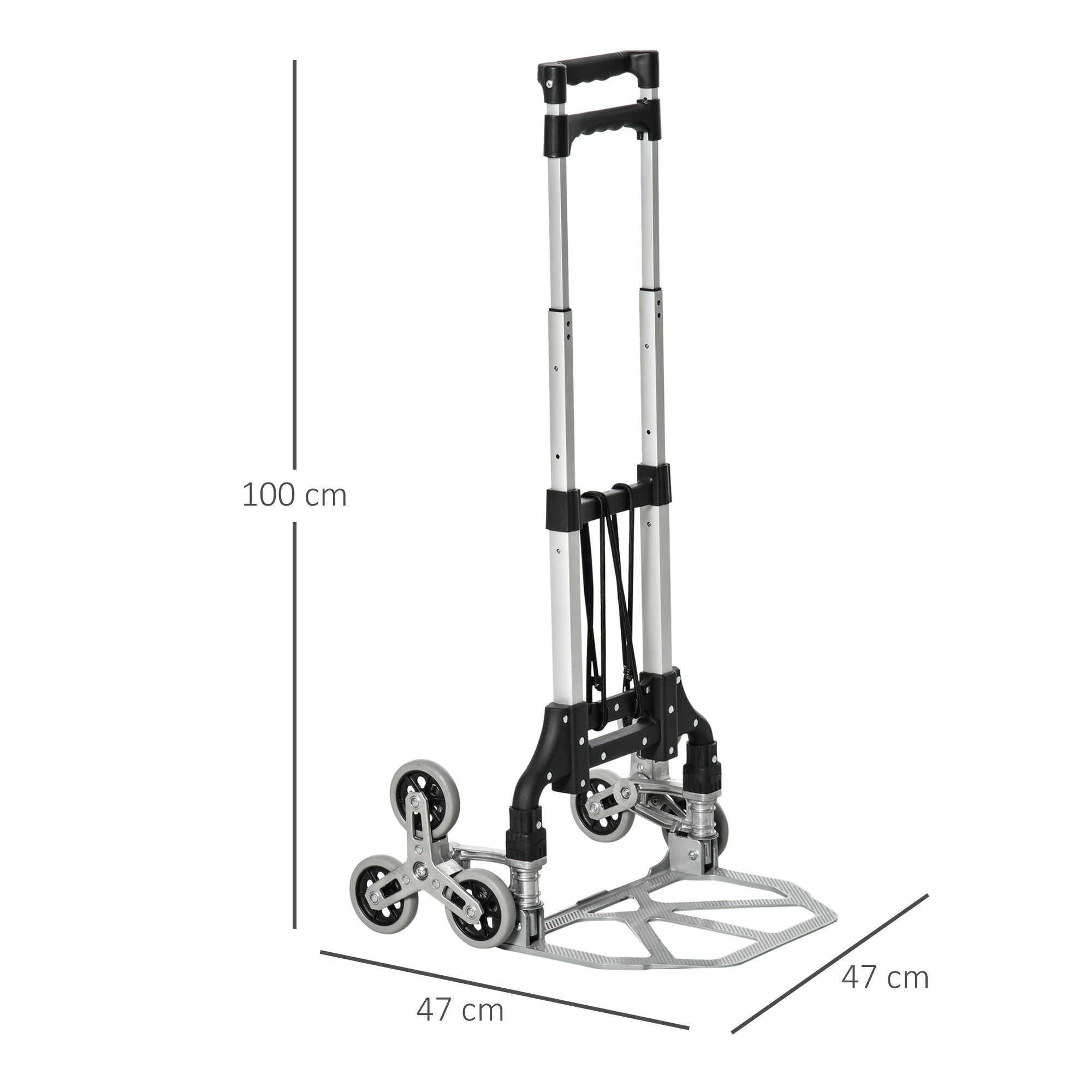 Folding Stair Climber with 6 Wheels, Transport Cart incl. Fastening Strap, Automatic Folding Function, max. 70 kg Load Capacity, for Moving & Heavy Items, Silver