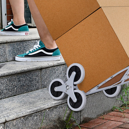 Folding Stair Climber with 6 Wheels, Transport Cart incl. Fastening Strap, Automatic Folding Function, max. 70 kg Load Capacity, for Moving & Heavy Items, Silver