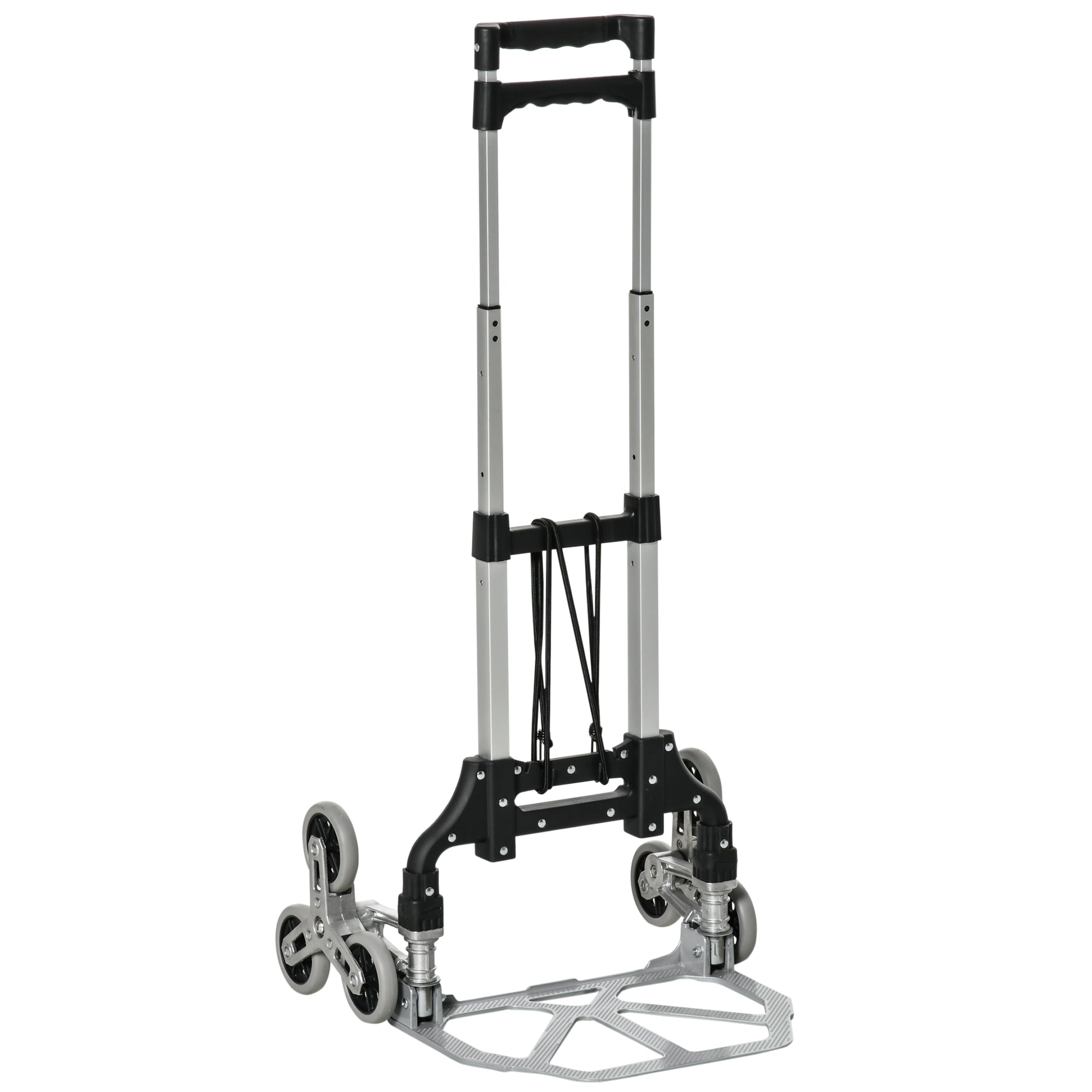 Folding Stair Climber with 6 Wheels, Transport Cart incl. Fastening Strap, Automatic Folding Function, max. 70 kg Load Capacity, for Moving & Heavy Items, Silver
