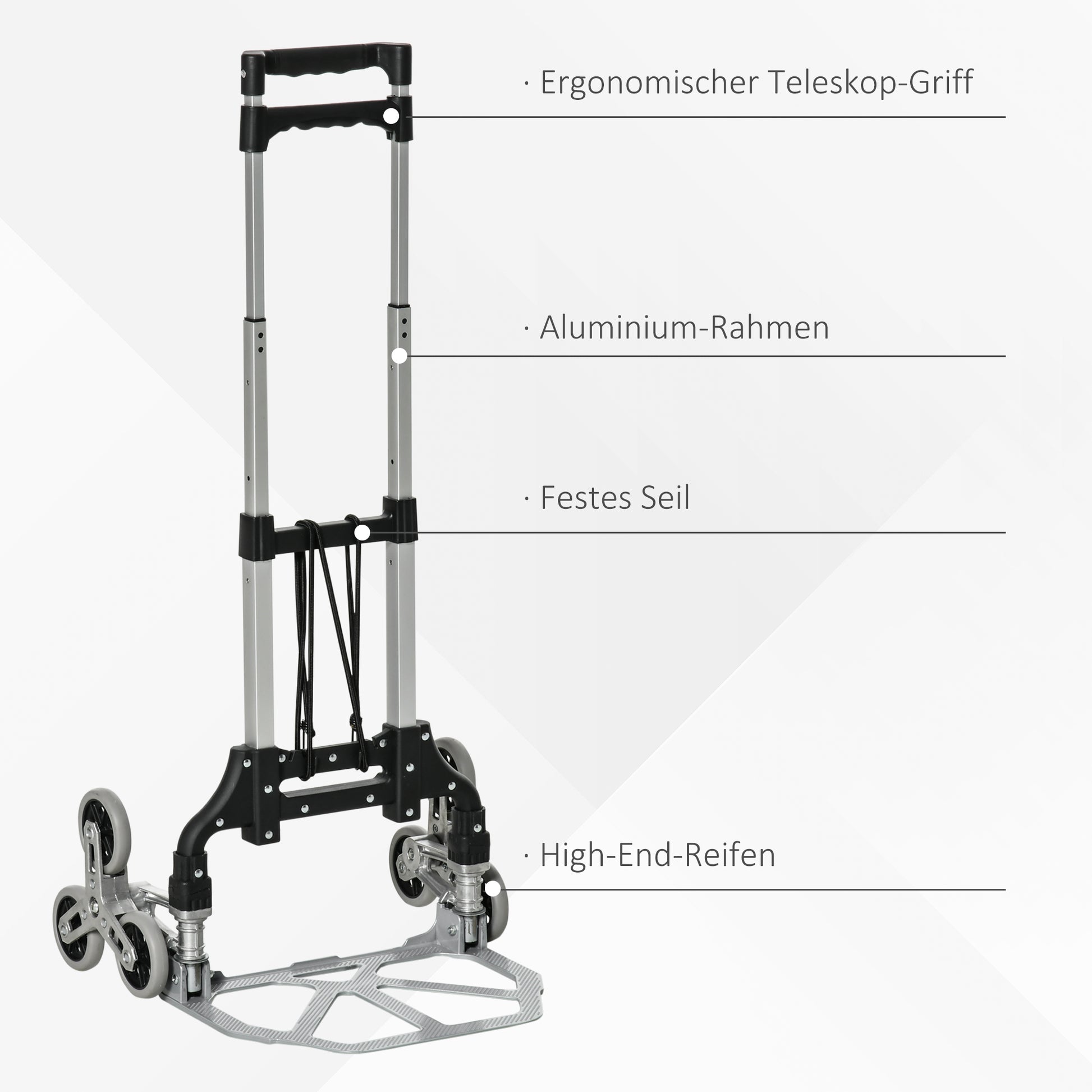 Folding Stair Climber with 6 Wheels, Transport Cart incl. Fastening Strap, Automatic Folding Function, max. 70 kg Load Capacity, for Moving & Heavy Items, Silver