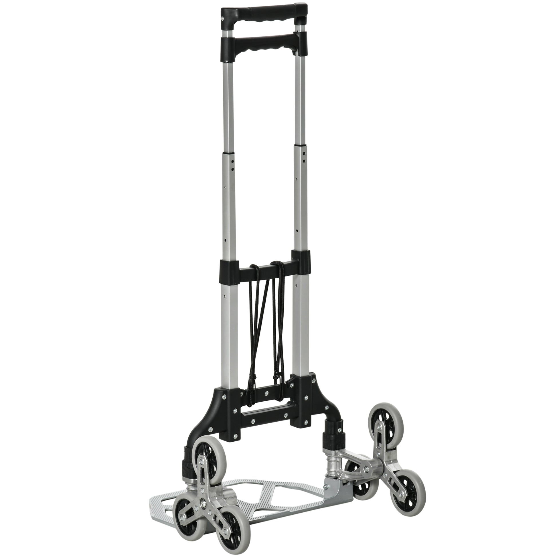 Folding Stair Climber with 6 Wheels, Transport Cart incl. Fastening Strap, Automatic Folding Function, max. 70 kg Load Capacity, for Moving & Heavy Items, Silver