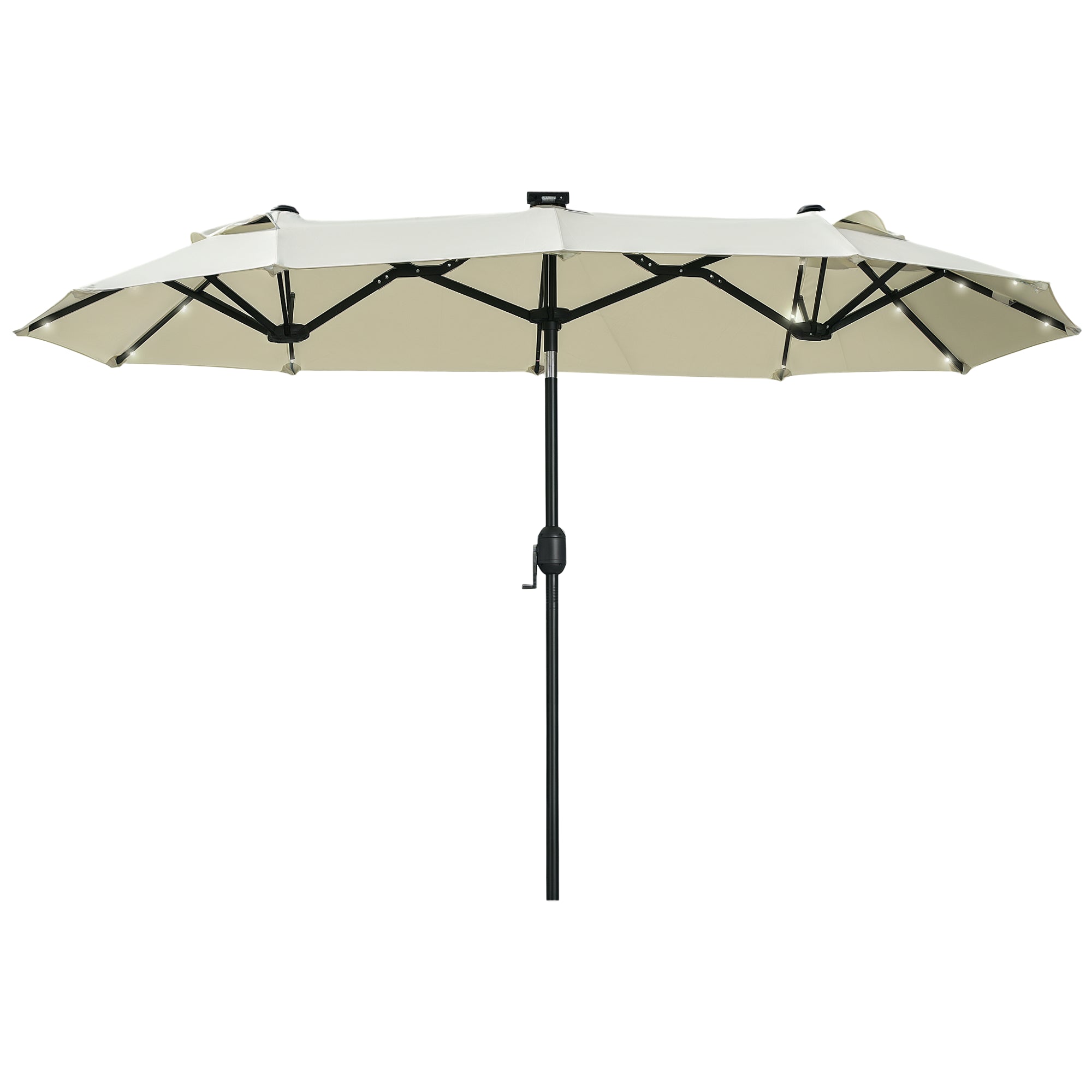 Double Sun Umbrella, 295 x 219cm, Sun Umbrella with LED Lights, Oval, Windproof Garden Umbrella, Sturdy, Market Umbrella with Adjustable Tilt Angle for Patio, Pool, Polyester, Steel, Beige