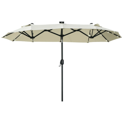 Double Sun Umbrella, 295 x 219cm, Sun Umbrella with LED Lights, Oval, Windproof Garden Umbrella, Sturdy, Market Umbrella with Adjustable Tilt Angle for Patio, Pool, Polyester, Steel, Beige