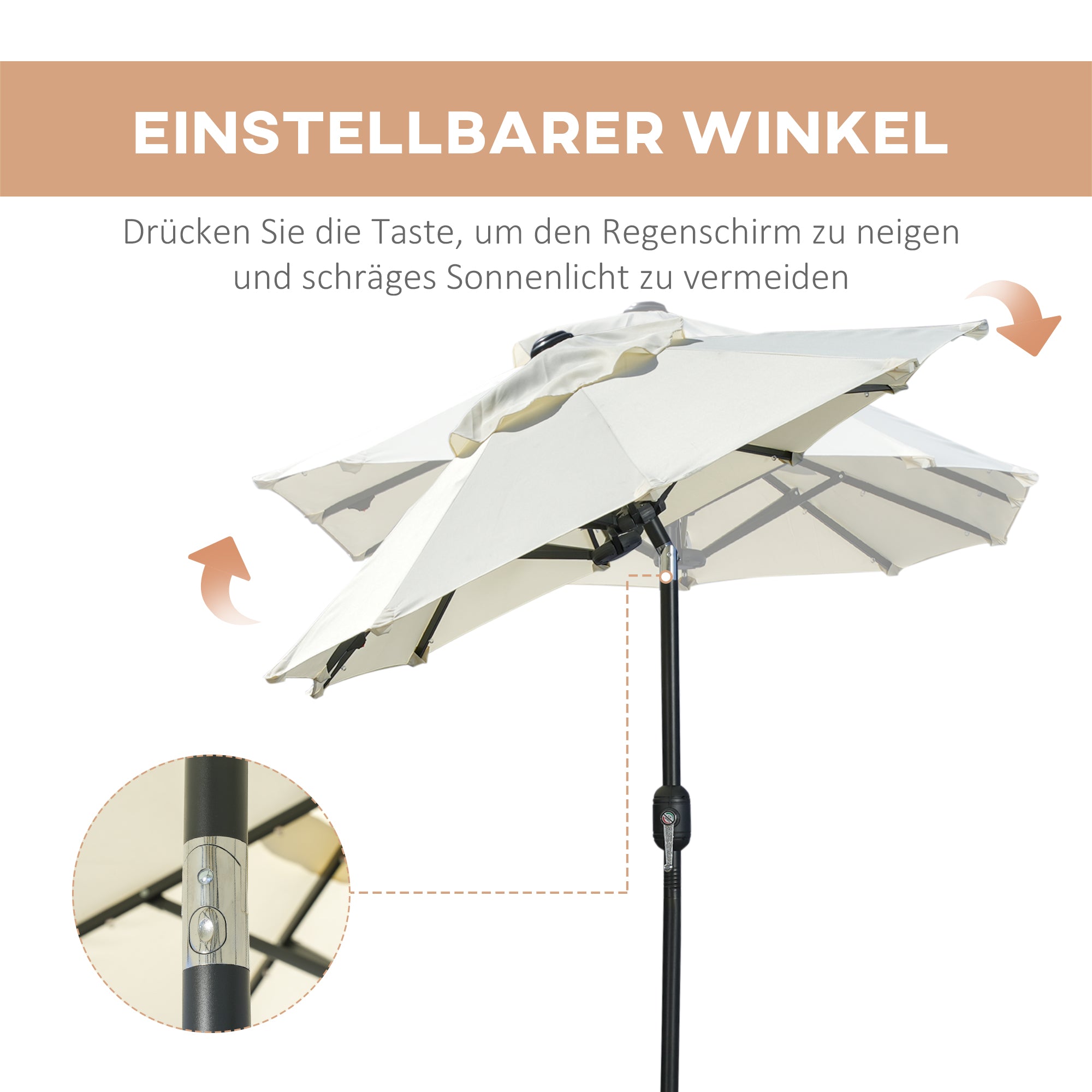 Double Sun Umbrella, 295 x 219cm, Sun Umbrella with LED Lights, Oval, Windproof Garden Umbrella, Sturdy, Market Umbrella with Adjustable Tilt Angle for Patio, Pool, Polyester, Steel, Beige