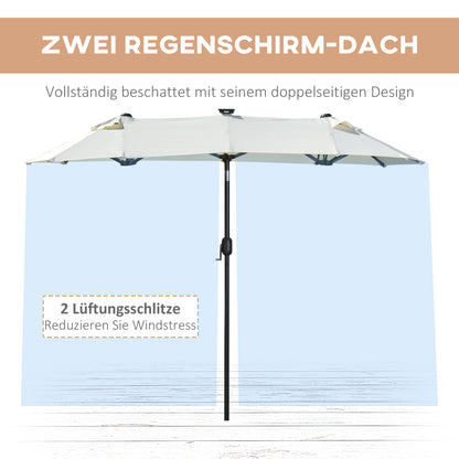 Double Sun Umbrella, 295 x 219cm, Sun Umbrella with LED Lights, Oval, Windproof Garden Umbrella, Sturdy, Market Umbrella with Adjustable Tilt Angle for Patio, Pool, Polyester, Steel, Beige