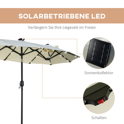 Double Sun Umbrella, 295 x 219cm, Sun Umbrella with LED Lights, Oval, Windproof Garden Umbrella, Sturdy, Market Umbrella with Adjustable Tilt Angle for Patio, Pool, Polyester, Steel, Beige