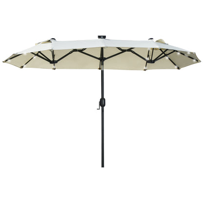 Double Sun Umbrella, 295 x 219cm, Sun Umbrella with LED Lights, Oval, Windproof Garden Umbrella, Sturdy, Market Umbrella with Adjustable Tilt Angle for Patio, Pool, Polyester, Steel, Beige