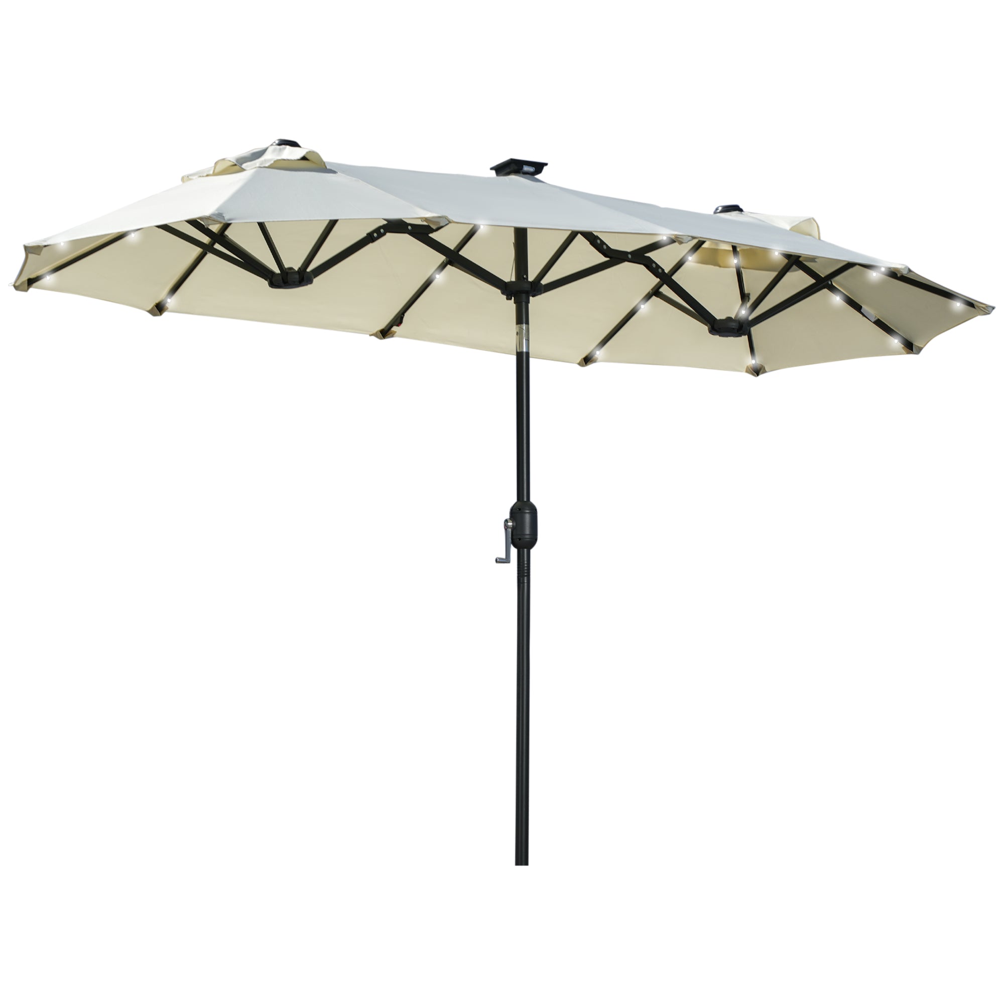 Double Sun Umbrella, 295 x 219cm, Sun Umbrella with LED Lights, Oval, Windproof Garden Umbrella, Sturdy, Market Umbrella with Adjustable Tilt Angle for Patio, Pool, Polyester, Steel, Beige