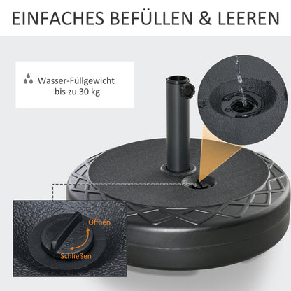 Umbrella Stand up to 40 kg Fillable Round Umbrella Stand Umbrella Holder, Umbrella Weight, Stand for Umbrella 38/48mm Pole Diameter, for Balcony, Terrace, Garden, Black