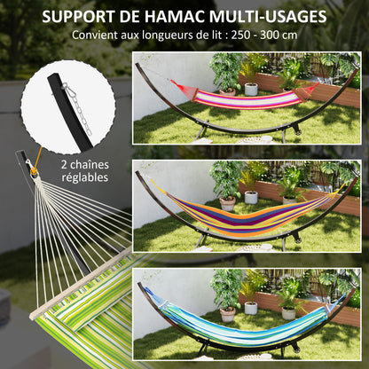 Metal Hammock Stand with Wheels, Hammock Stand Base Max Load 150 kg with Chains, Hooks, for Outdoor and Indoor, 337 x 118 x 118 cm Black
