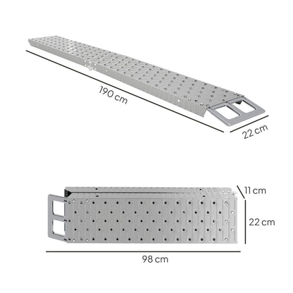 Folding Steel Loading Ramp with Maximum Load 230 kg, Non-Slip Space-Saving Ramp for 22 cm Wide Wheels, for Motorcycles and Bikes, 190x22x8 cm, Silver