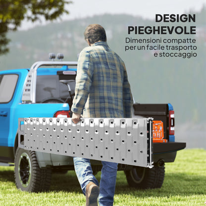 Folding Steel Loading Ramp with Maximum Load 230 kg, Non-Slip Space-Saving Ramp for 22 cm Wide Wheels, for Motorcycles and Bikes, 190x22x8 cm, Silver