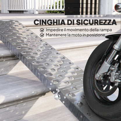 Folding Steel Loading Ramp with Maximum Load 230 kg, Non-Slip Space-Saving Ramp for 22 cm Wide Wheels, for Motorcycles and Bikes, 190x22x8 cm, Silver